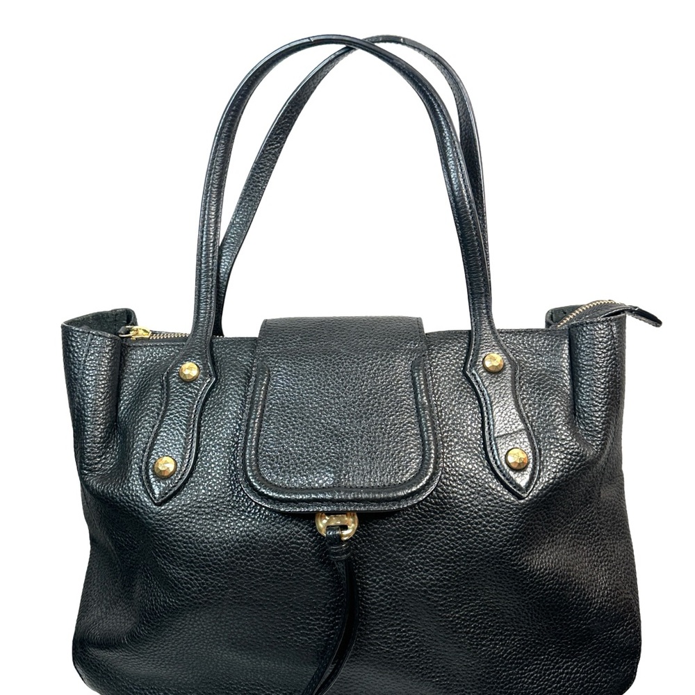 Annabel Ingall Camilla Black Leather Tote Bag purse shoulder‎ large zip gold